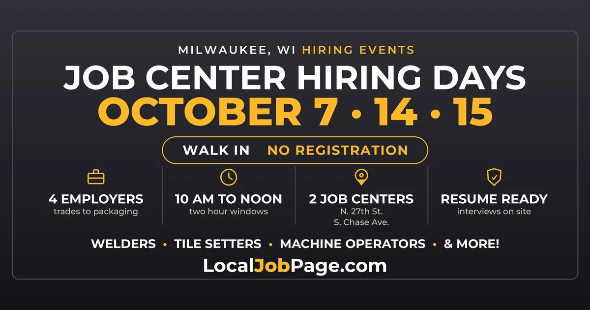 Milwaukee Job Center Hiring Events: Employers Interviewing On the Spot This October